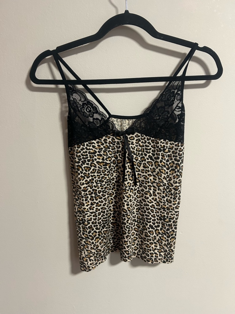 Leopard Print Lace Cami Top - Black & Tan